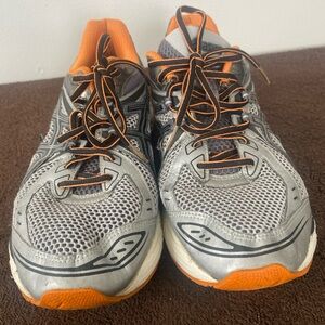 Asics Gray and Orange Athletic Shoes with Breathable Mesh